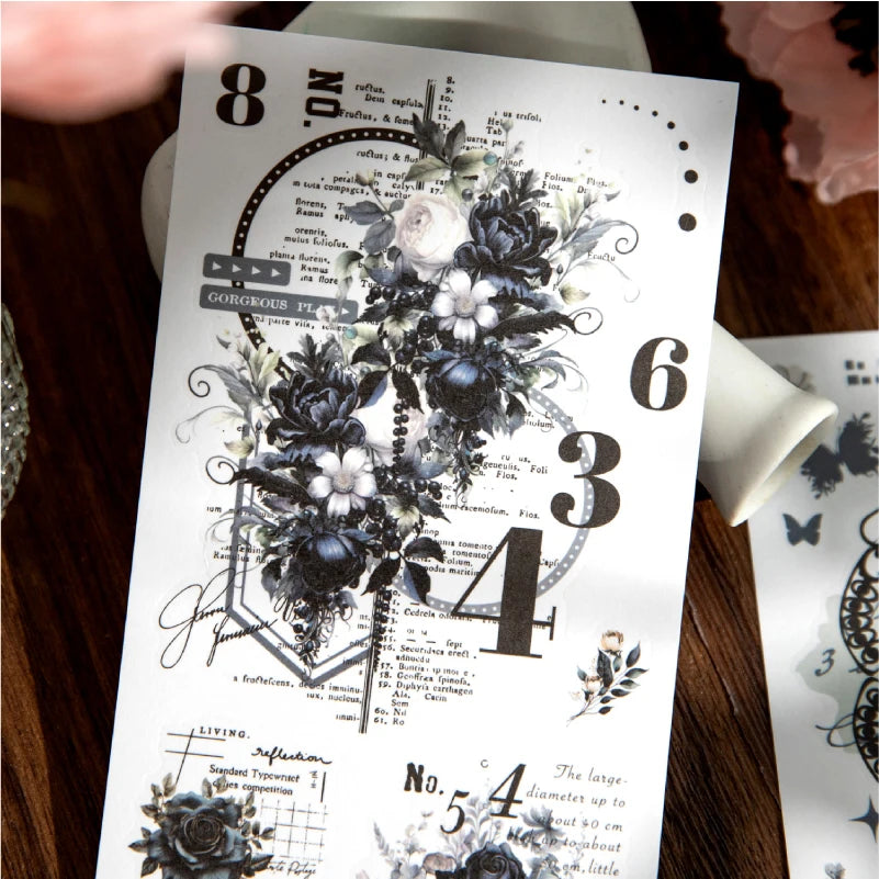 6pcs Flower Shadow Decorative Stickers | Vintage Plant Collage for Scrapbooking and J alternate view