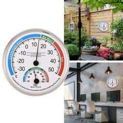 Round Thermometer Mechanical Sensor | Indoor Outdoor Temperature and Humidity Monitor close-up view