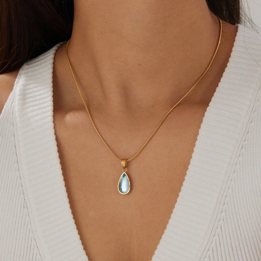 Waterdrop Pendant Necklace | Minimalist Stainless Steel Teardrop Jewelry for Women lifestyle view