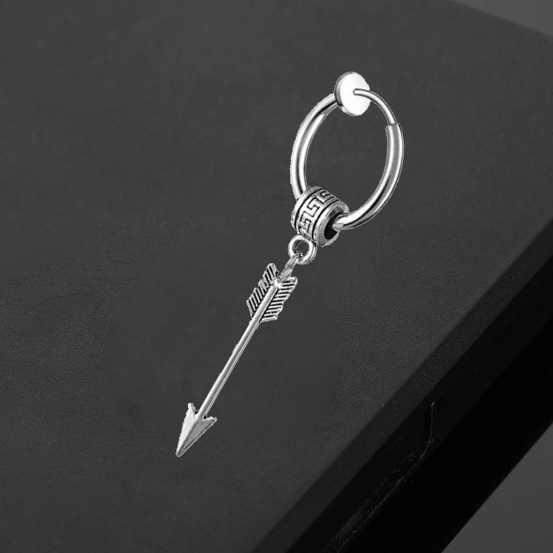Black Arrow Punk Stainless Steel Stud Earrings | Unisex Gothic Ear Clip Set additional angle