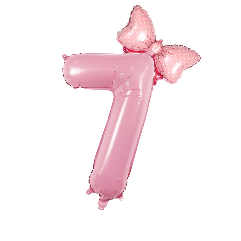 Number Foil Balloon Set with Bows | Birthday Party Decor detail view