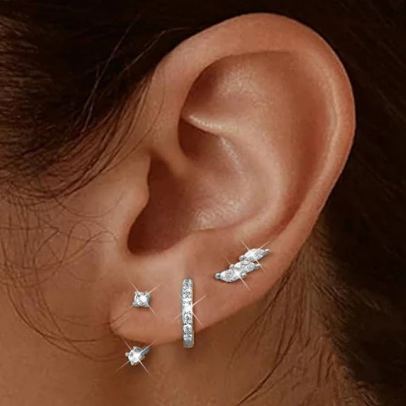3 PCS Exquisite Zircon Little Huggies Hoop Earrings Set for Women Stainless Steel Uni lifestyle view