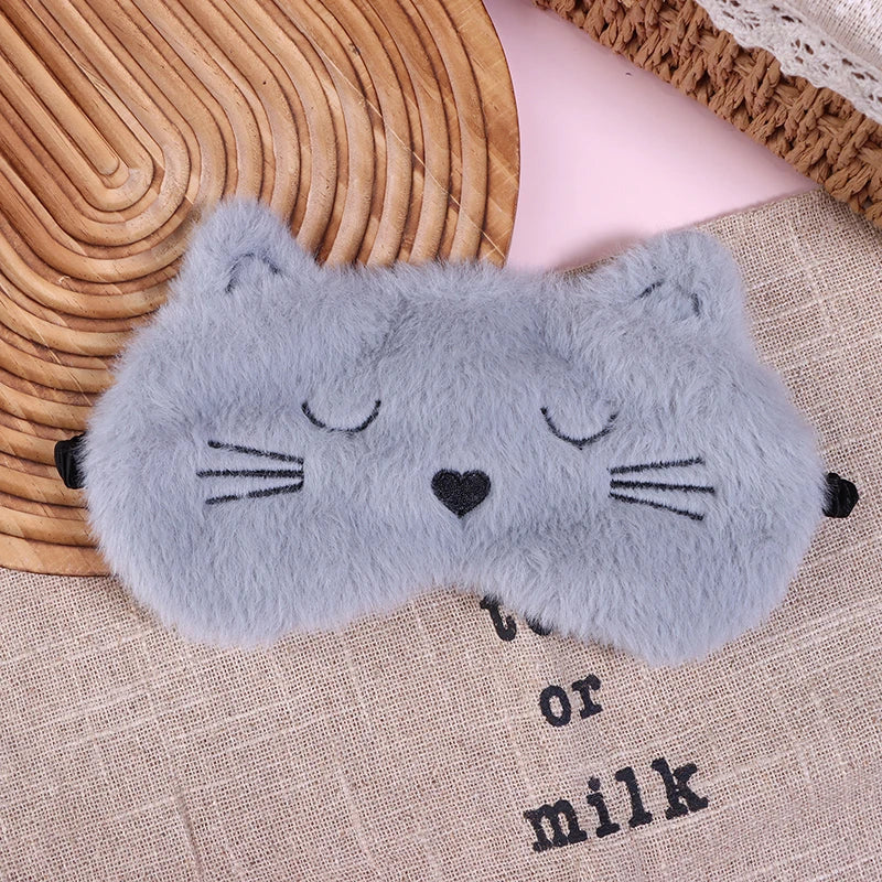 Solid Color Plush Sleep Mask for Naps | 3D Cute Blackout Eye Cover with Adjustable Str close-up view