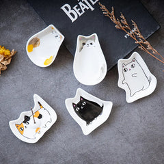 Japanese Ceramic Cat Incense Tray and Sauce Dish | Cute Animal Seasoning Plate for Ki alternate view