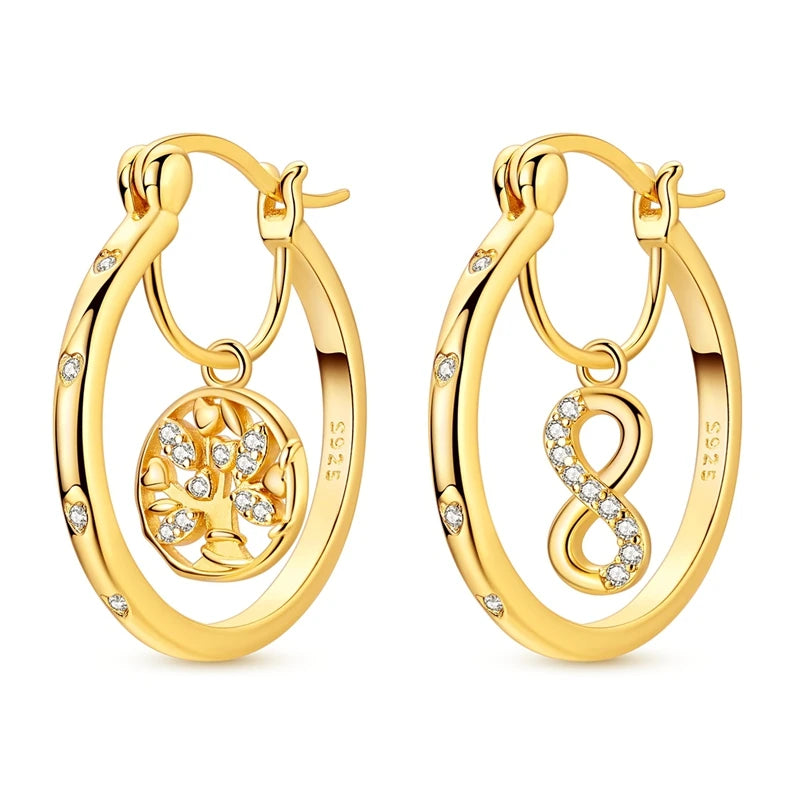 Luminous Shell Women Earrings Original 925 Sterling Silver Pave CZ Star Moon Hoop Earrings Engagement Wedding Jewelry