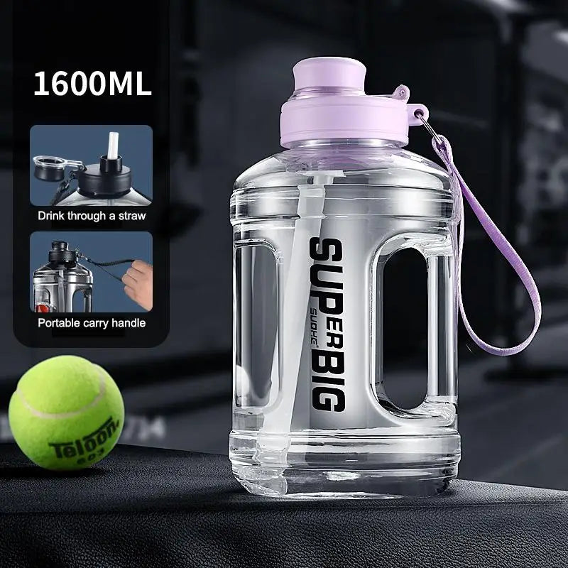 ^1Pc 1.6L/2.6L Large Capacity Sports Water Bottle With Straw Leakproof Plastic Drinki alternate view