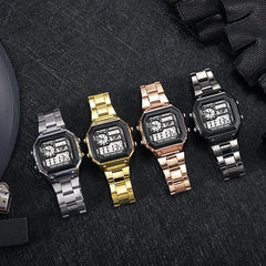 MAYZHISU Classic Men's Digital Watches Luxury Stainless Steel Strap Sport Watches Men close-up view