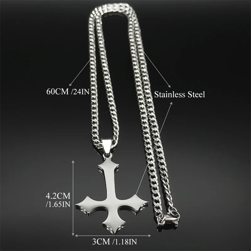 Goth Upside Down Cross Stainless Steel Pendant Necklace | Inverted Crucifix Gothic Je lifestyle view