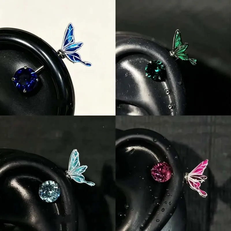 Sweet Cool Enamel Zircon Butterfly Stud Earrings for Women Punk Metal Shiny Crystal P alternate view