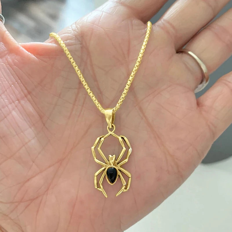 Huitan Cute Spider Animal Pendant Necklace for Girls Silver Color Chain Necklace Y2K S close-up view