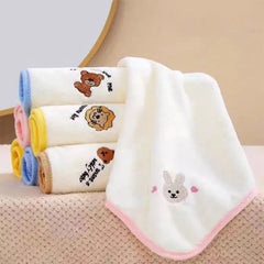 3-Pack/5-Pack Coral Velvet Cartoon Embroidered Small Square Towels, 25Cm*25Cm in Size, Can Be Used for Washing Face, Wiping Hands, and Are Absorbent and Quick-Drying