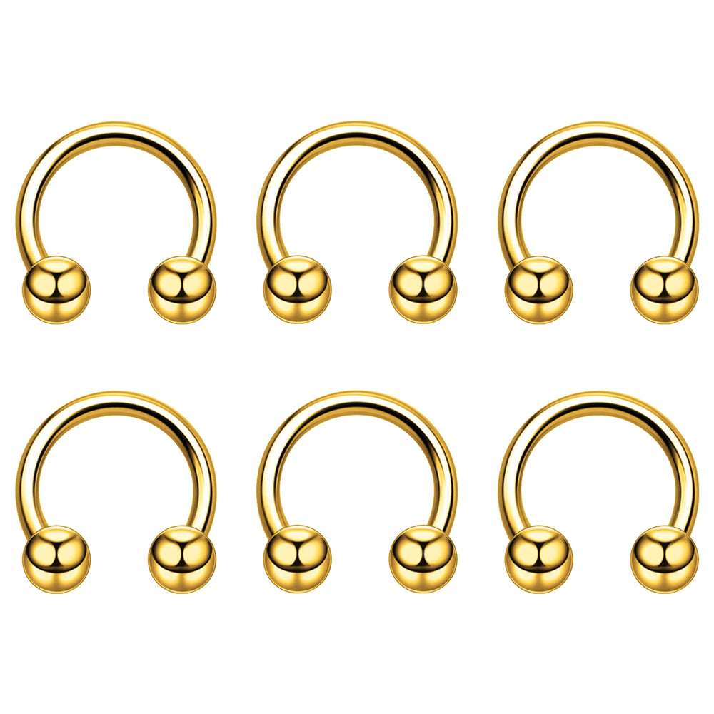 6pcs Stainless Steel U-Shaped Nose Ring - Classic Ball Closure Stud, European Style Body detail view