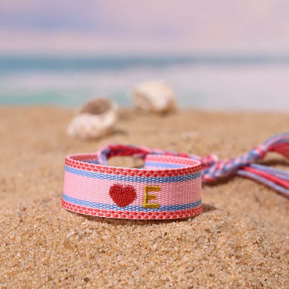 Handwoven Initial Letter Bracelet | Personalized Friendship Gift for Women close-up view