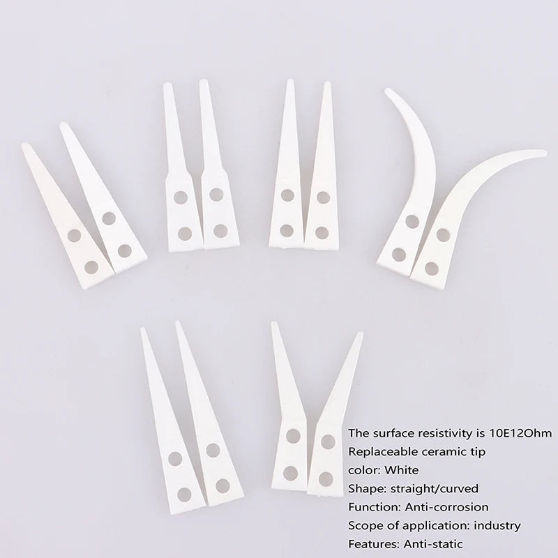 Anti-static Ceramic Tweezers Set | 2pcs Straight and Curved Tip for Electronics Repai alternate view