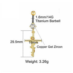Internal Thread Titanium Navel Rings Dangle CZ Cross Jesus Mother Golden Belly Pierci alternate view