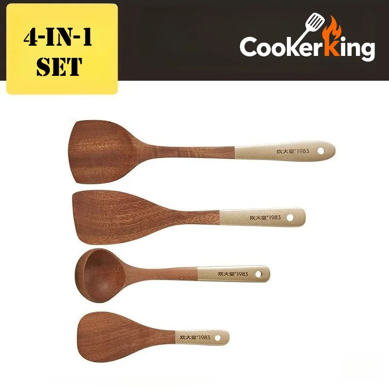 4 in 1 Cooking Tool Set | Ebony Wood Spatula and Spoon Set for Kitchen close-up view