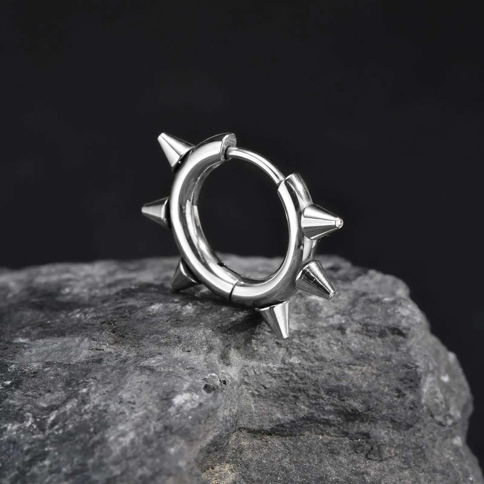 Stainless Steel Rivet Hoop Earrings for Men | Waterproof and Hypoallergenic Circle Ear close-up view