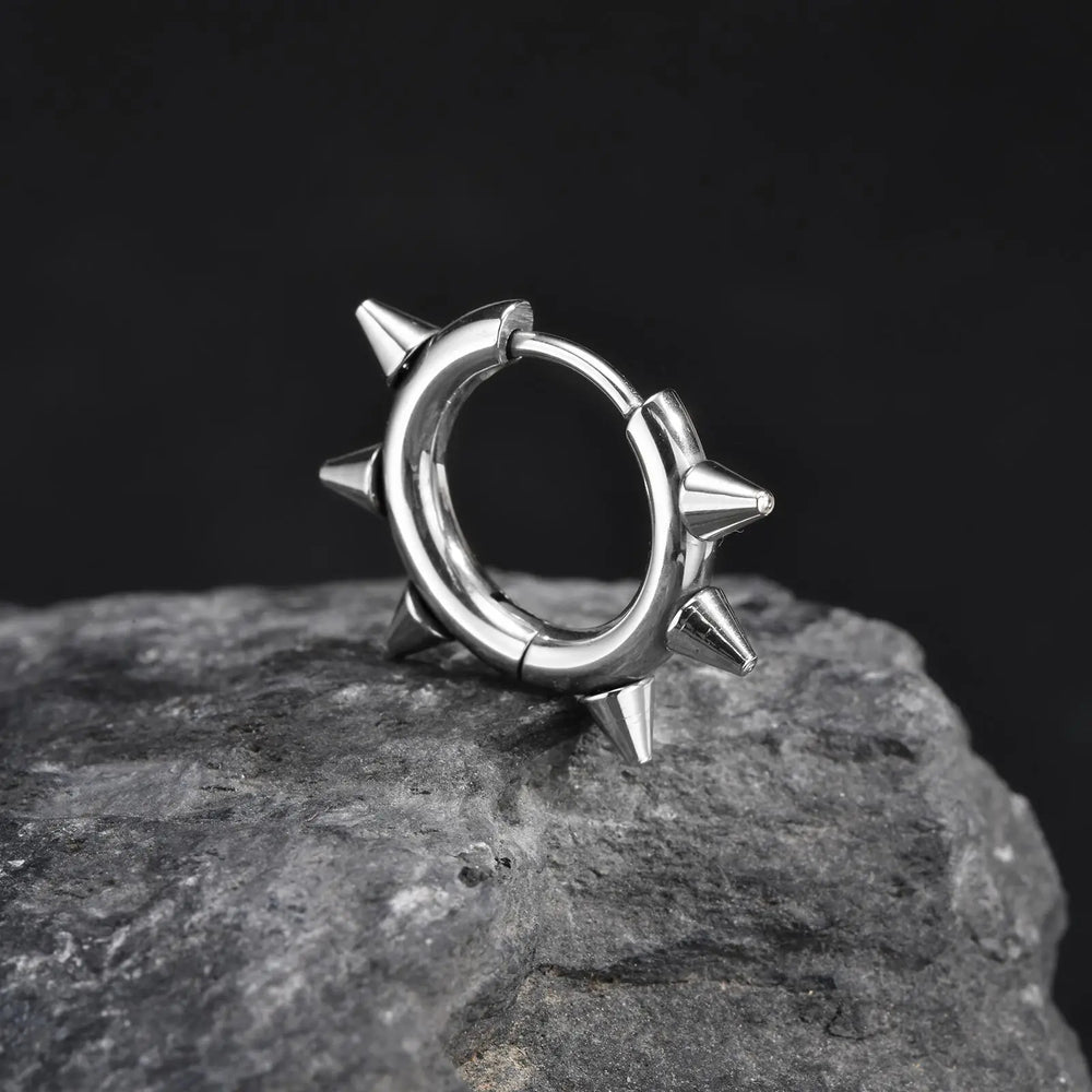 Stainless Steel Rivet Hoop Earrings for Men | Waterproof and Hypoallergenic Circle Ear close-up view