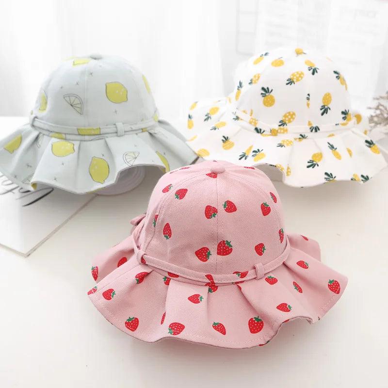 Sweet Baby Summer Hat for Girls | Cotton Fruit Print Kids Bucket Hat with Bowknot alternate view