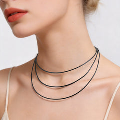 Black Waxed Cord Necklace for Women Minimalist Stainless Steel Clasp 2mm Waterproof Wax Rope Chain f