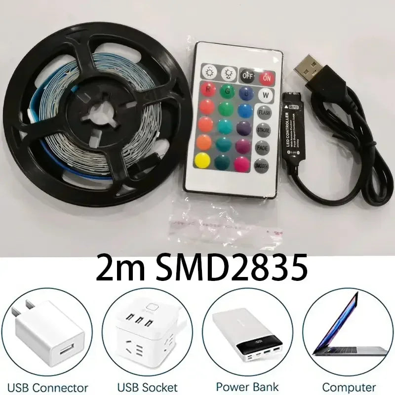 2m USB LED Strip Lights | RGB SMD2835 TV Background Lighting with IR Remote detail view