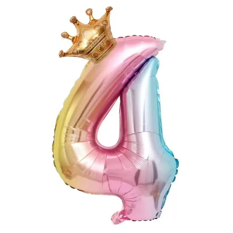 32inch Rainbow Crown Number Foil Balloon Birthday close-up view