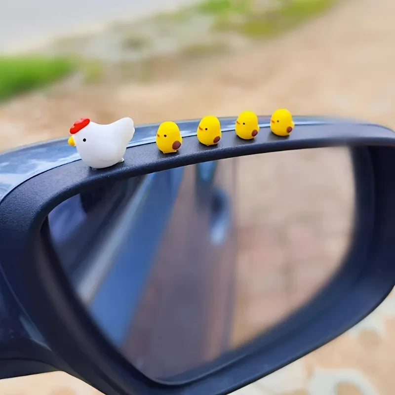 5 pieces of car accessories, cute cartoon chicken statues, car center console accesso lifestyle view