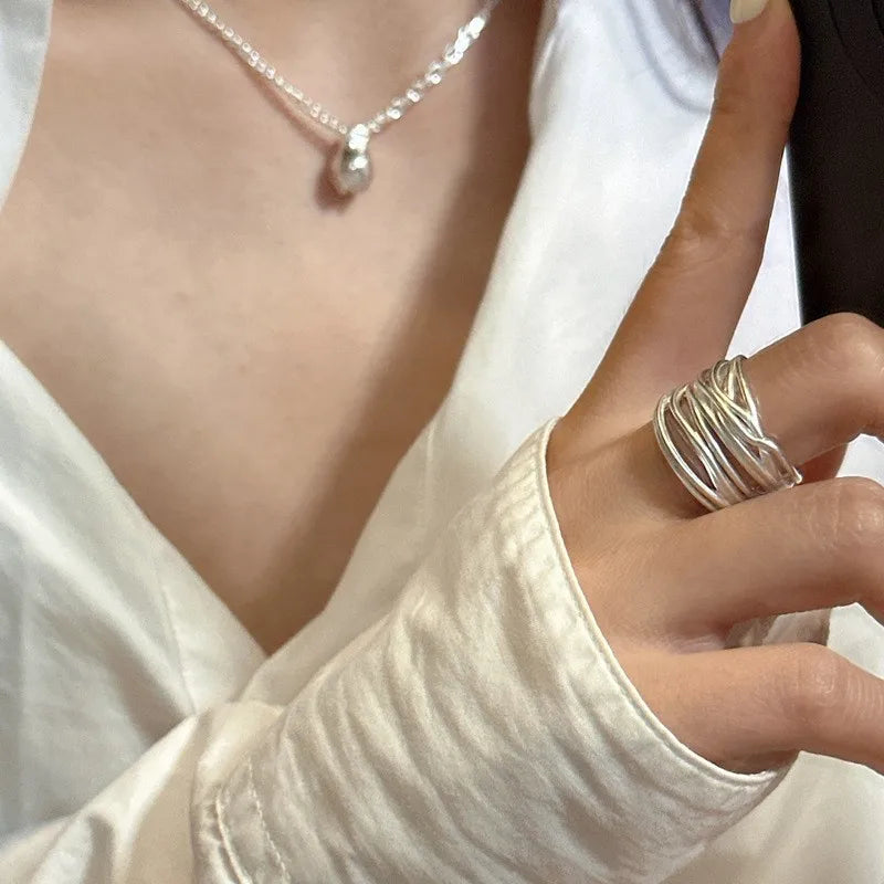 VENTFILLE 925 Sterling Silver Trend Arched Wide Ring For Female Geometry Punk Desig additional angle