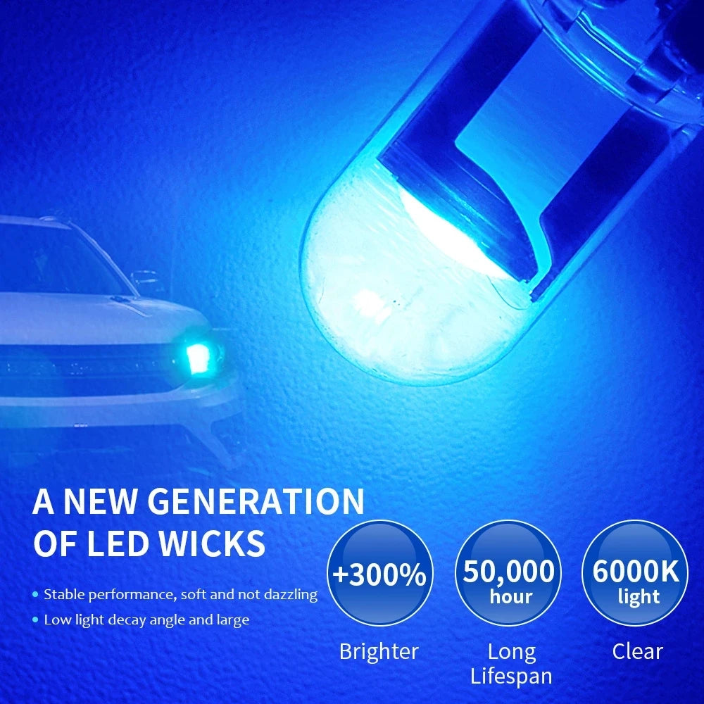 10X New W5W LED T10 Car Lights COB Glass Interior Parts Bulbs White ice blue Yellow Auto detail view