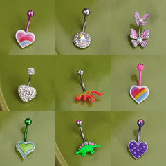 Sweet Dinosaur Navel Ring Zircon Heart Strawberry Belly Button Ring For Women Body Pie close-up view