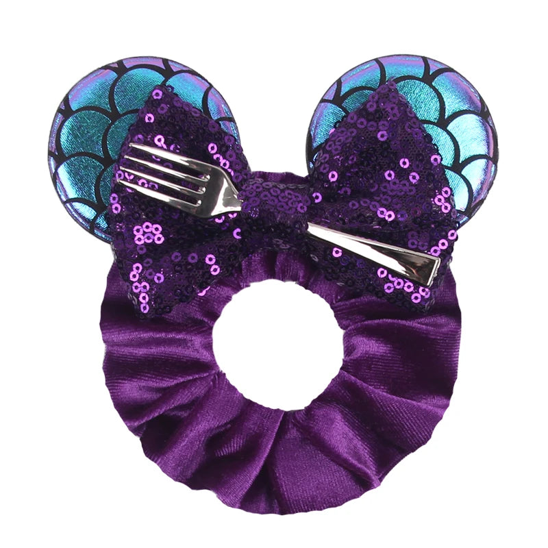Women Ears Hair Scrunchies Velvet Hairbands For Girls Sequins Bows Headband Women Trip close-up view