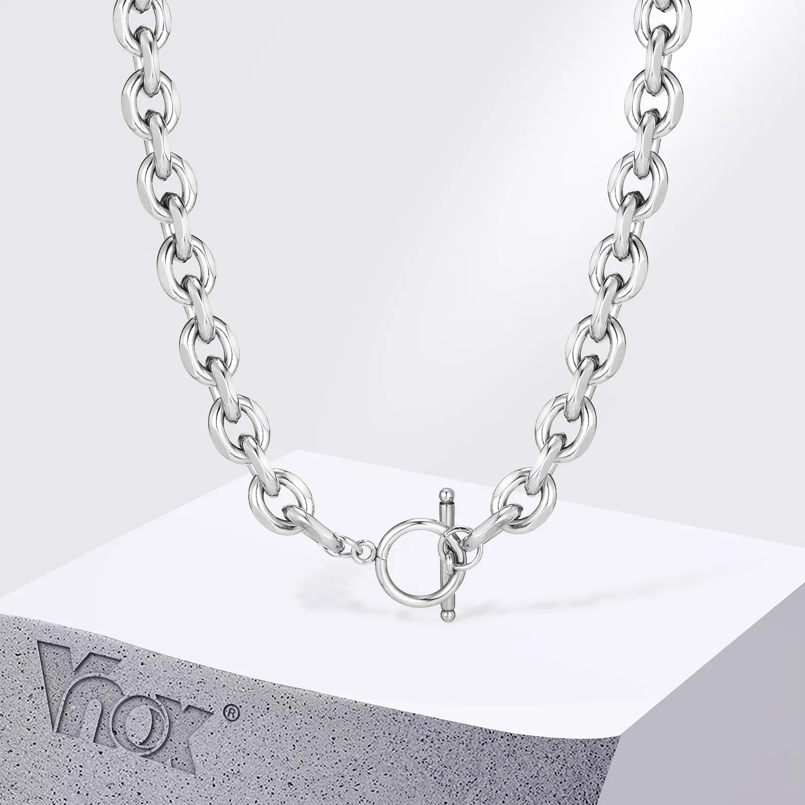 Vnox 9mm Chunky Chain Necklace for Men Women, Thick Rolo Link Chain Collar, Toggle Clasp Slide Neckl