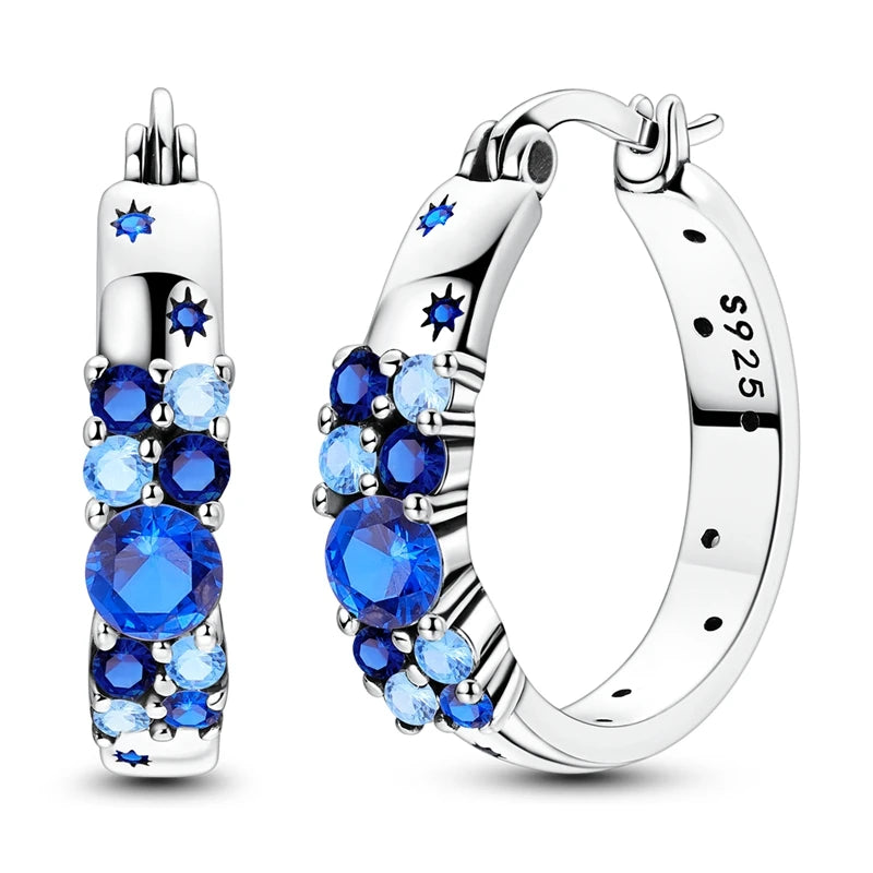 Original 925 Sterling Silver Blue Zirconium Butterfly Earrings Colored Hoop Earring additional angle