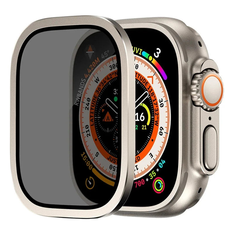 Aluminium Alloy Case+Tempered Glass for Apple Watch Ultra 2 49mm Anti-Scratch Screen Protector for iWatch Ultra 49mm Cover Film
