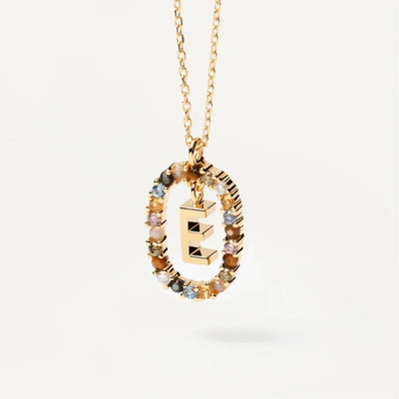 925 Sterling Silver Gold Initial Necklace | Personalized Letter Pendant with Zirconia close-up view