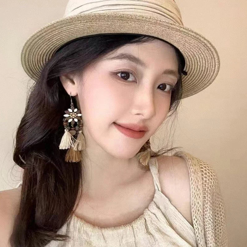 Cute Summer Flower Earrings Handmade Vacation Bohemian Earrings Exaggerated Beach Wom alternate view
