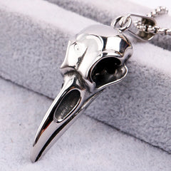 Viking Crow Skull Pendant Necklace | Stainless Steel Punk Jewelry for Men and Women close-up view