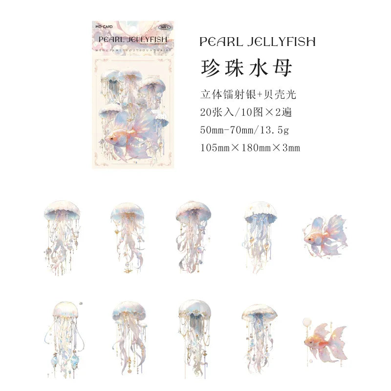 Jellyfish Theme PET Waterproof Stickers | Vintage Ocean Art for Scrapbooking alternate view