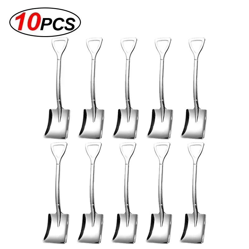 Stainless Steel Dessert Spoon Set | Shaped Spade Scoop for Ice Cream and Fruit close-up view