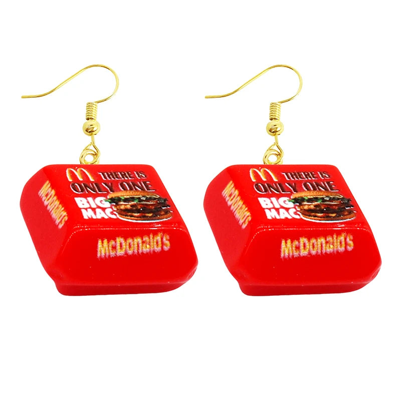 Food Drop Earrings Hamburger Pizza Chicken Leg Candy Bottle Resin