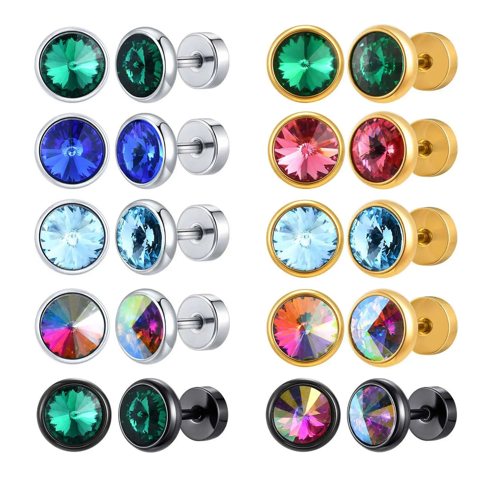 Stainless Steel Men’s Earrings | 8mm Multi-Faceted Screw Back Stud