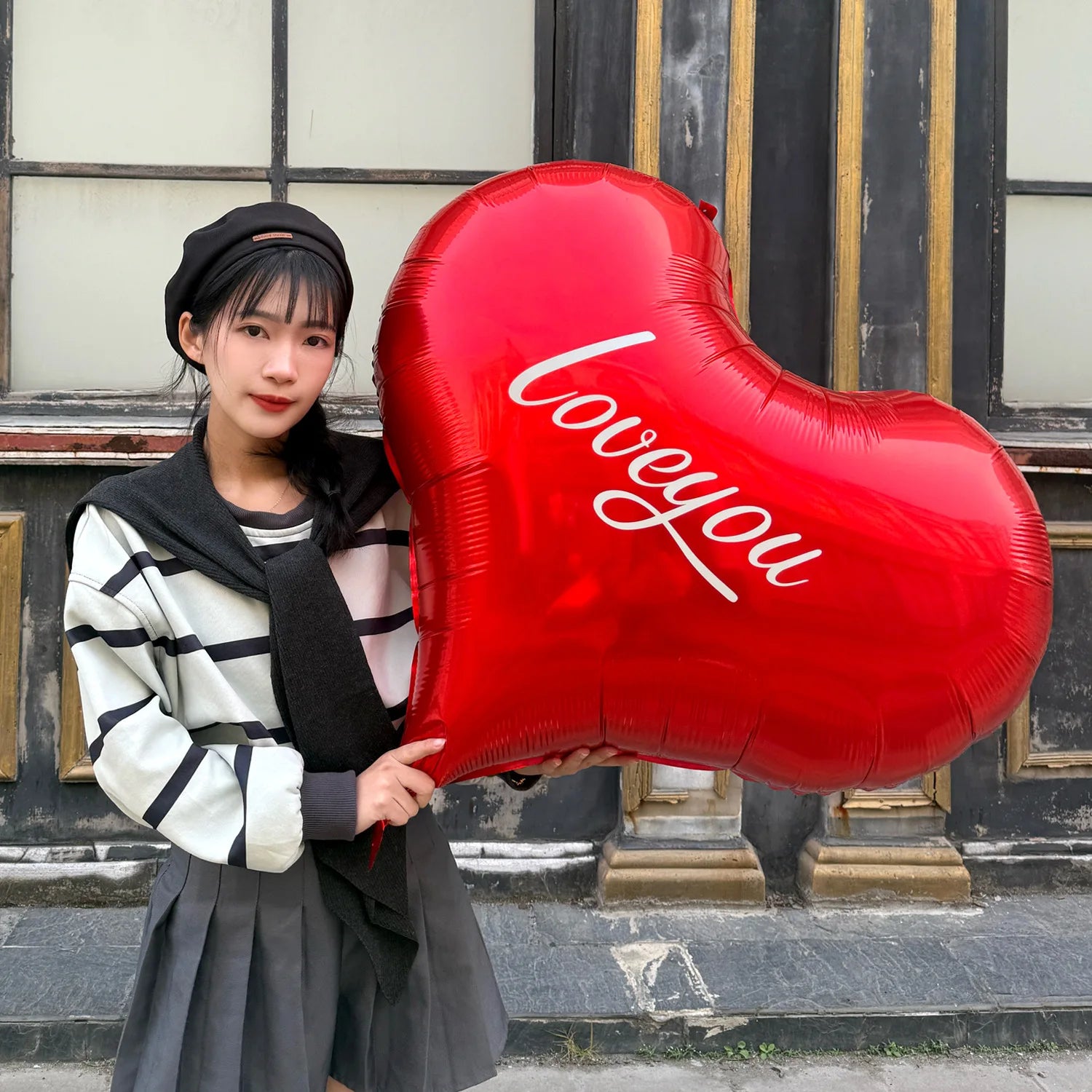 Love Heart Bear Balloon with Stand | Valentine's Day Decor additional angle