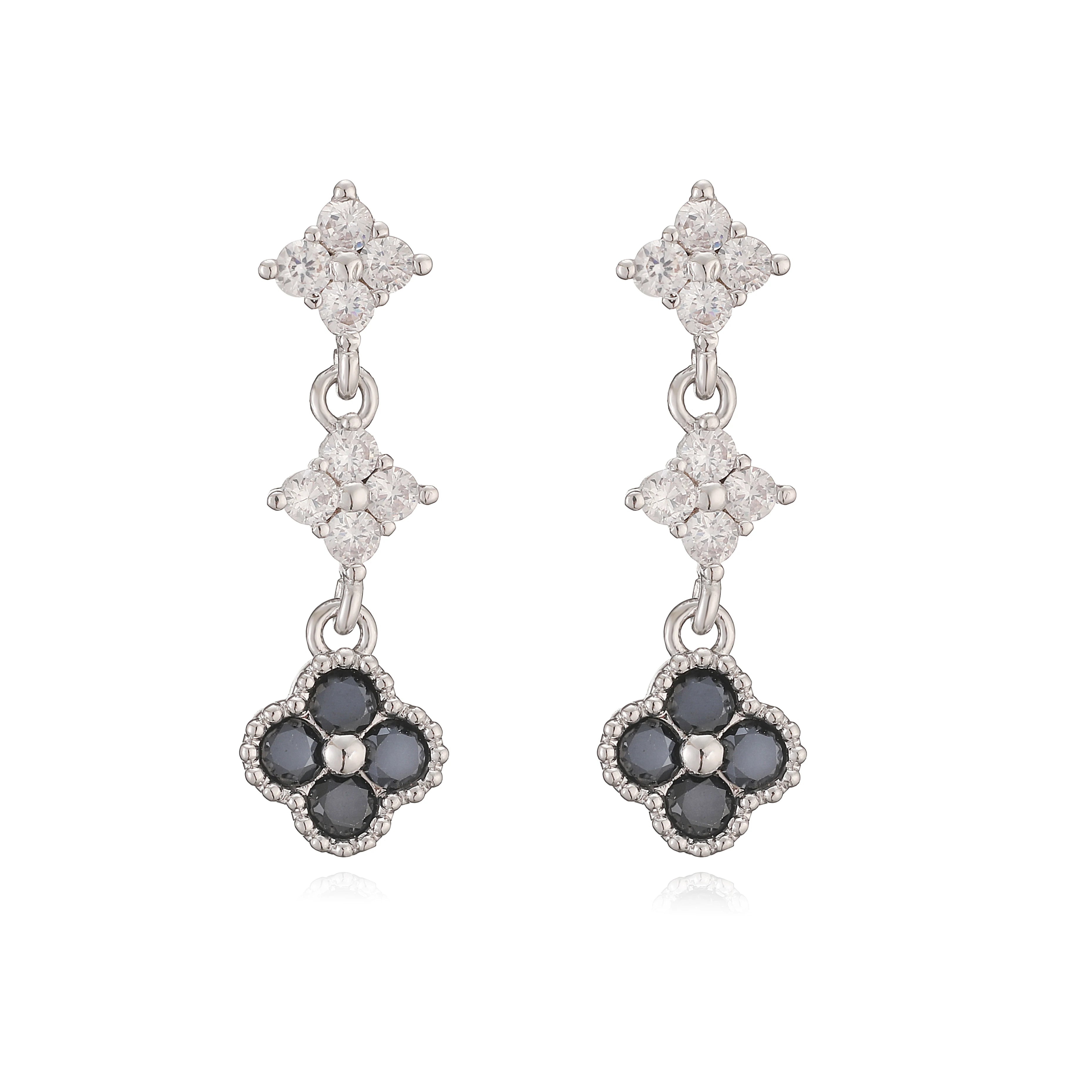HECHENG,Sparkling Zirconia Stud Earrings Floral Tassel Earrings French Banquet Style R close-up view