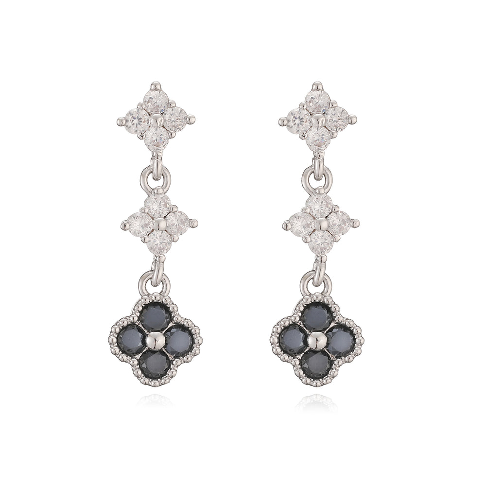 HECHENG,Sparkling Zirconia Stud Earrings Floral Tassel Earrings French Banquet Style R close-up view