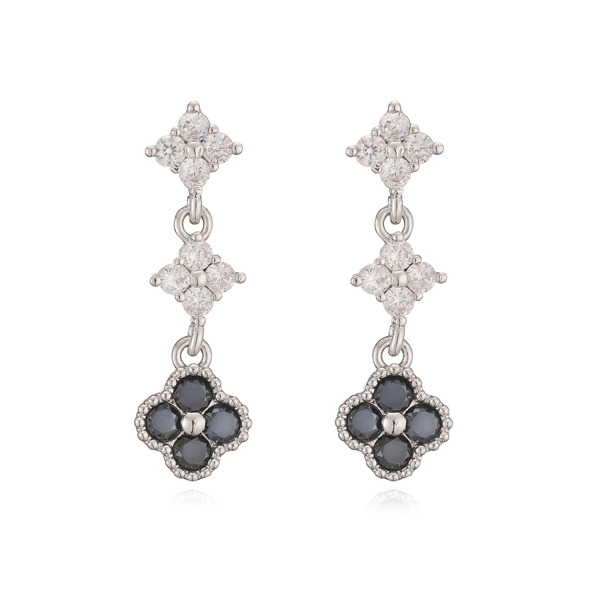 HECHENG,Sparkling Zirconia Stud Earrings Floral Tassel Earrings French Banquet Style R close-up view