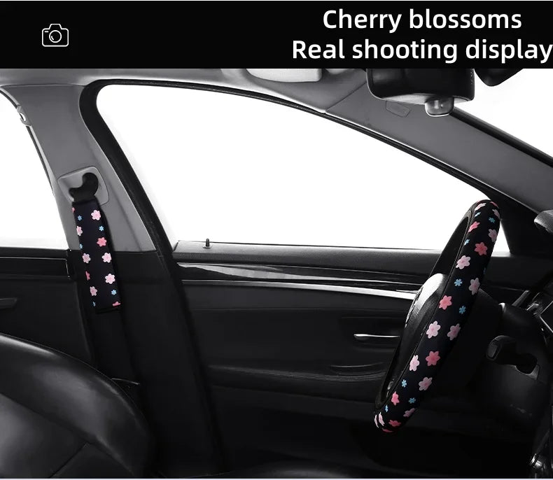 Flannelette Steering Wheel Cover Floral Print Anti-Slip detail view