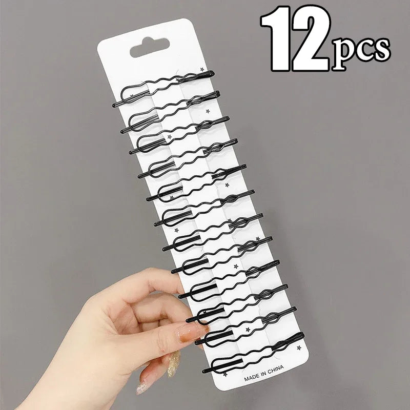 3/12Pcs Black Hair Clips Bobby Pins Wavy Hairpins Metal Barrettes Invisible Wave Hair alternate view