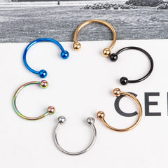 6pcs Stainless Steel U-Shaped Nose Ring - Classic Ball Closure Stud, European Style Bo close-up view