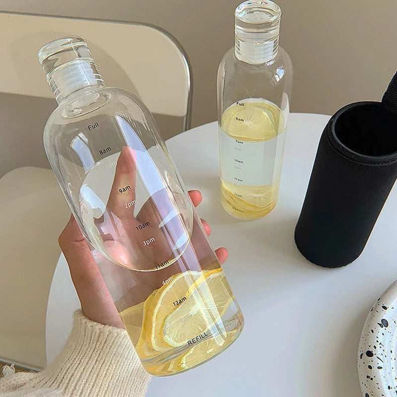 Newest Water Cup Sport Water Bottle With Time Scale Couple Plastic Portable Water C additional angle