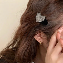 Beautiful Heart-shaped Hairpins for Women Shiny Rhinestone Small Spring Clip Hair Ornaments